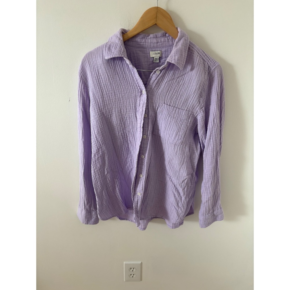 J.Crew Womens PL Lilac Purple Double Gauze Cotton Button Down Shirt Petite Large